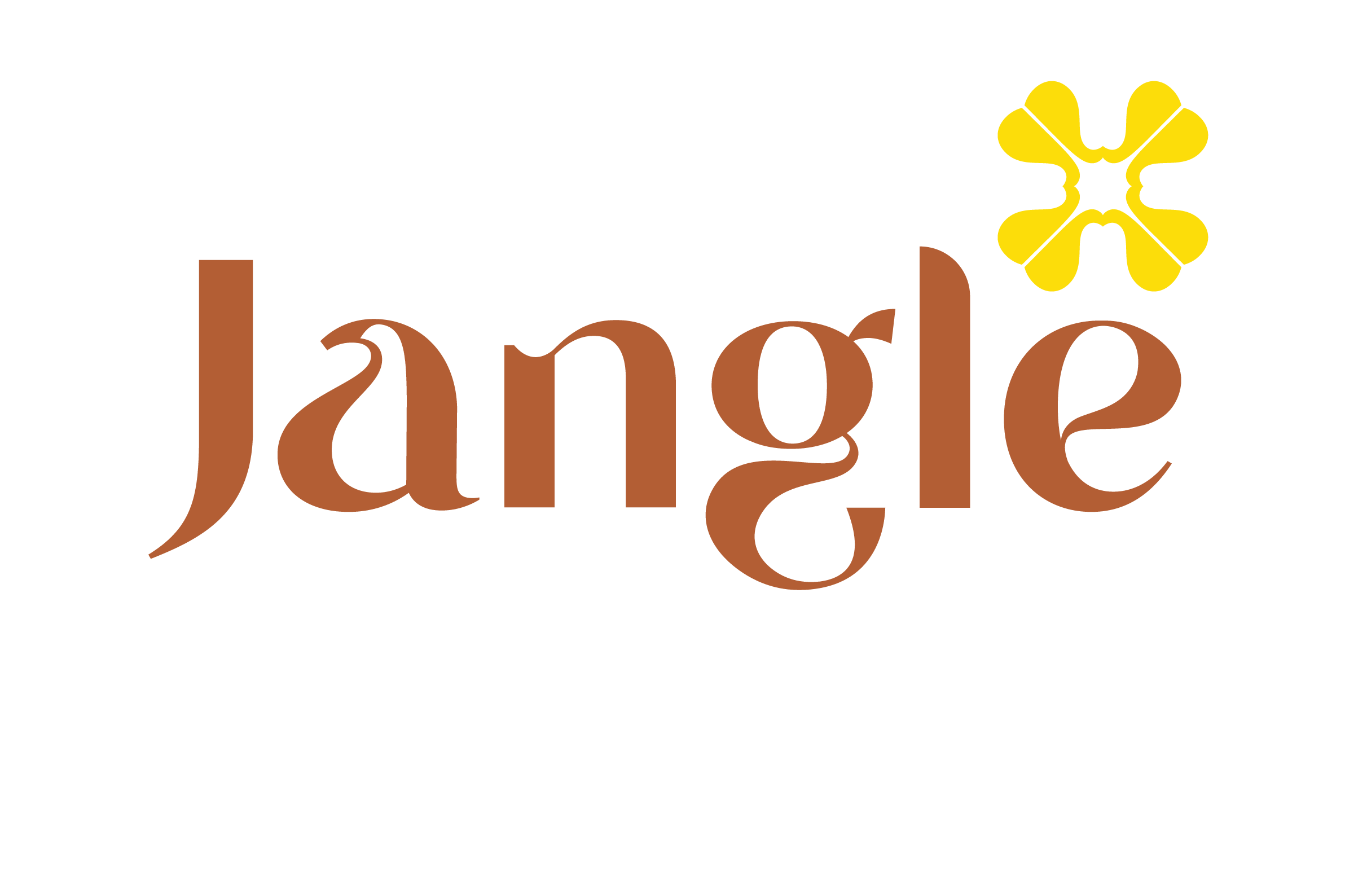 A sleek and stylish logo for the California-based fashion brand, Jangle. The logo features bold, modern typography alongside a simply unique flower icon, and a clean, minimalist design that embodies the brand's aesthetic.